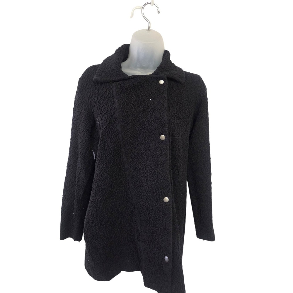 Eileen Fisher Black Textured Boucle Snap Front Coat Jacket Medium